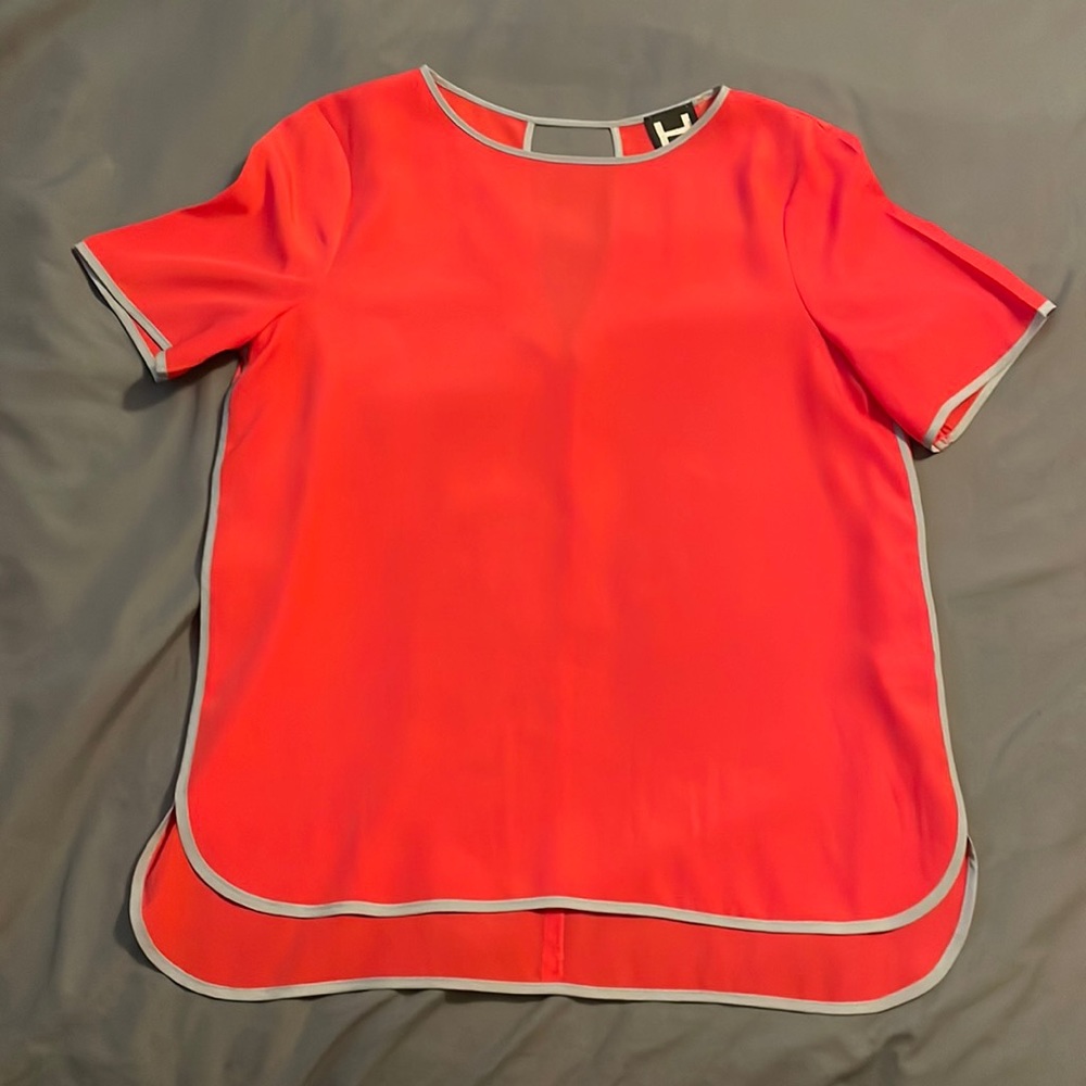 Pink women’s blouse with gray trim